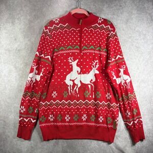 Tipsy Elves Sweater Mens XL Red Reindeer Humping Ugly Christmas Quarter Zip Knit